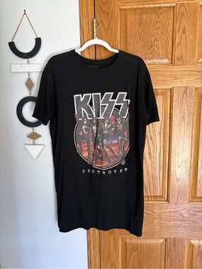 Kiss Logo Crew Neck Tshirt Dress- Black and Gray 100% cotton